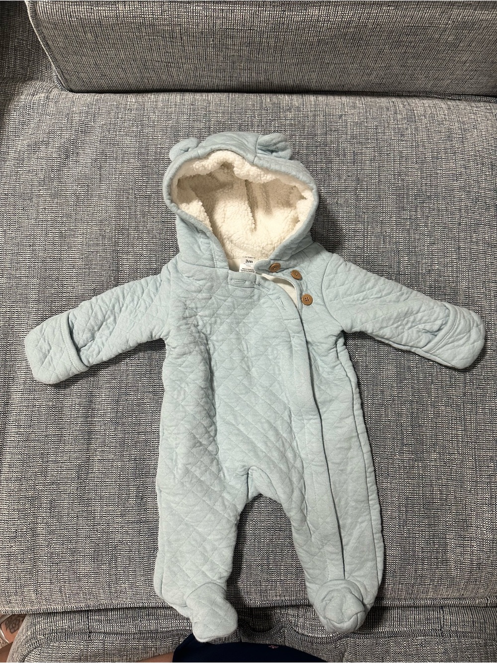 Carter’s Quilted Baby One-Piece in Light Blue with Hood